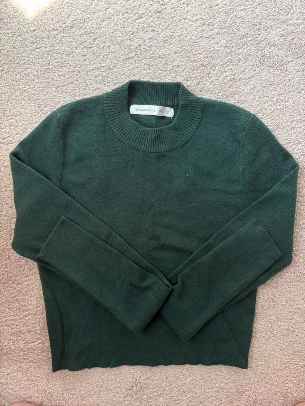 Altar'd State Women’s Cropped Dark Green Crewneck Sweater